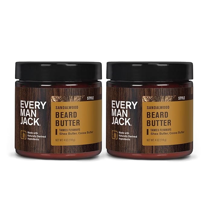 Every Man Jack Beard Butter- Subtle Sandalwood Fragrance - Hydrates and Styles Dry, Unruly Beards While Relieving Itch - Naturally Derived with Shea Butter and Coconut Oil - 4-ounce (2 Pack)