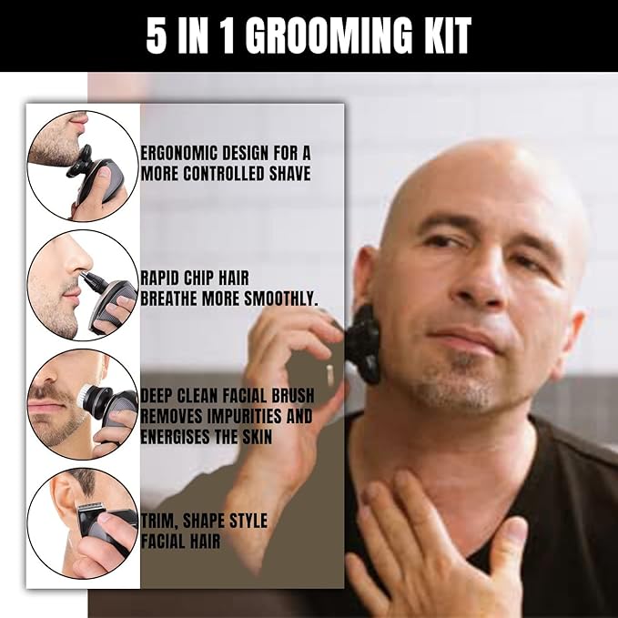 5 in 1 Electric Shaver Bald Head Shaver Head Shavers for Bald Men Electic Razor Waterproof IPX7 Cordless Rechargeable Trimmer for Nose Ear Face Body Hair Wet Dry Men Head Grooming Kit Hair Clippers