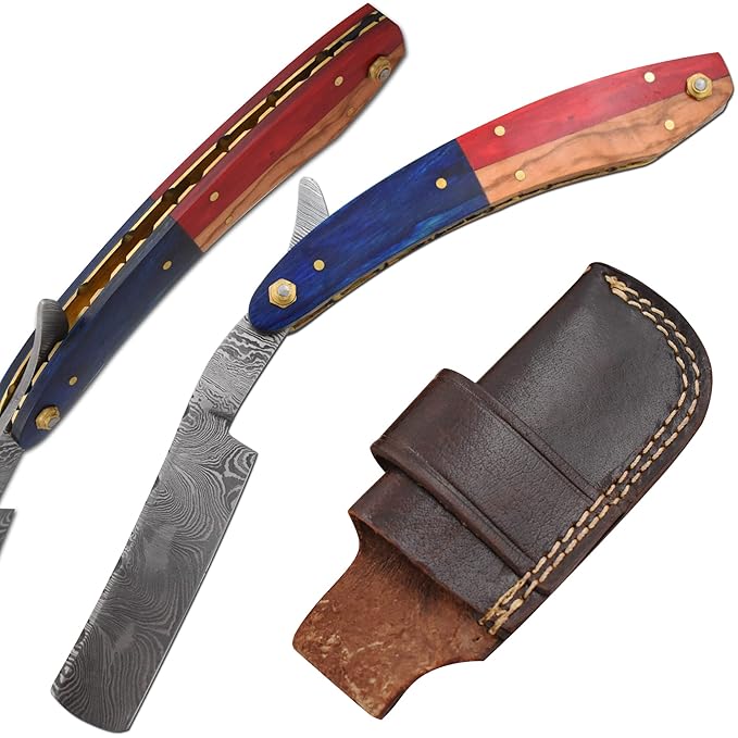 Straight Razor | Straight Edge-Razor Sharp High Hardness Real Damascus Steel Cutthroat Straight Edge-Blade | Barber Razor (326)