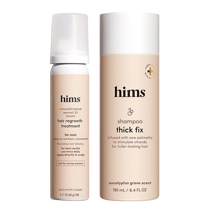 hims Thick Fix Shampoo & 5% Minoxidil Foam Solution Set - Saw Palmetto & Minoxidil Solution - Hair Strengthening & Thickening - Paraben-Free & Vegan - Eucalyptus Grove Scent
