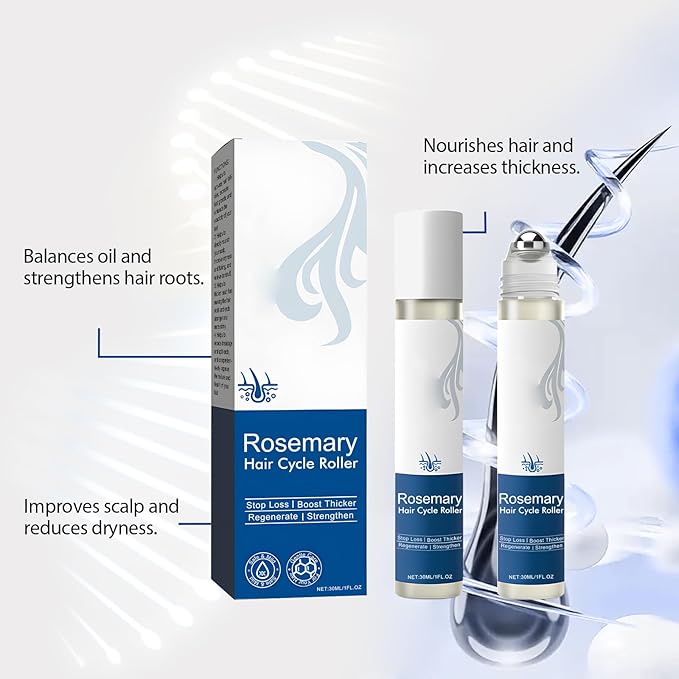 30ml Rosemary Hair Growth Serum Roller - Hair Regrowth Treatment for Thicker & Stronger Hair, Anti-Hair Loss Scalp Care Essence with Ginger & Vitamin E