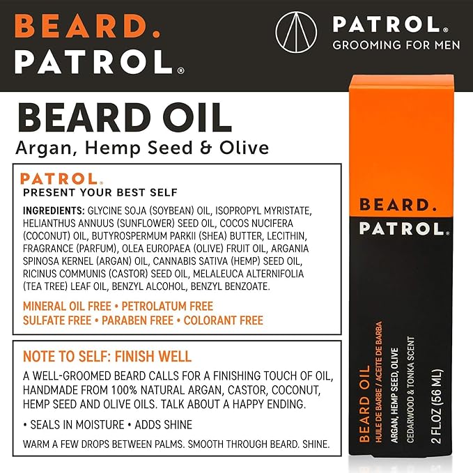 Bump Patrol Beard Patrol Beard Oil for Men – Natural Grooming Serum and Mustache Conditioner, Softens, Smooths and Strengthens Growth, Cedarwood and Tonka - 2 fl oz - Pack 1