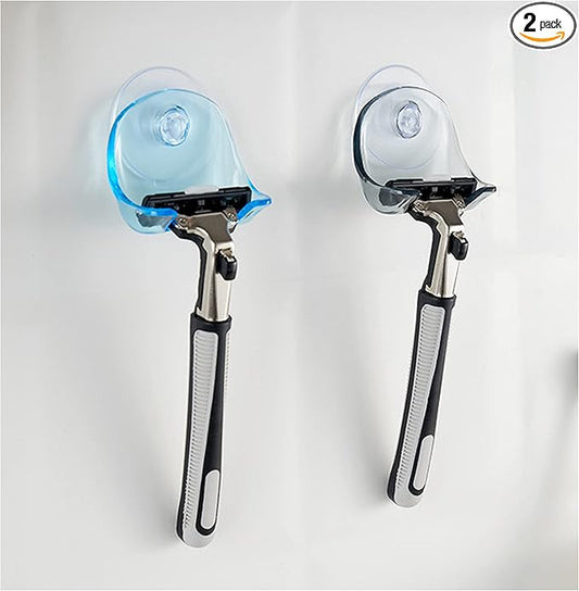 EIKS 2 Pack Portable Razor Holder Rack Shelves with Suction Cup Hooks Apply for Shower Bathroom Travel Wall Mounting Reusable