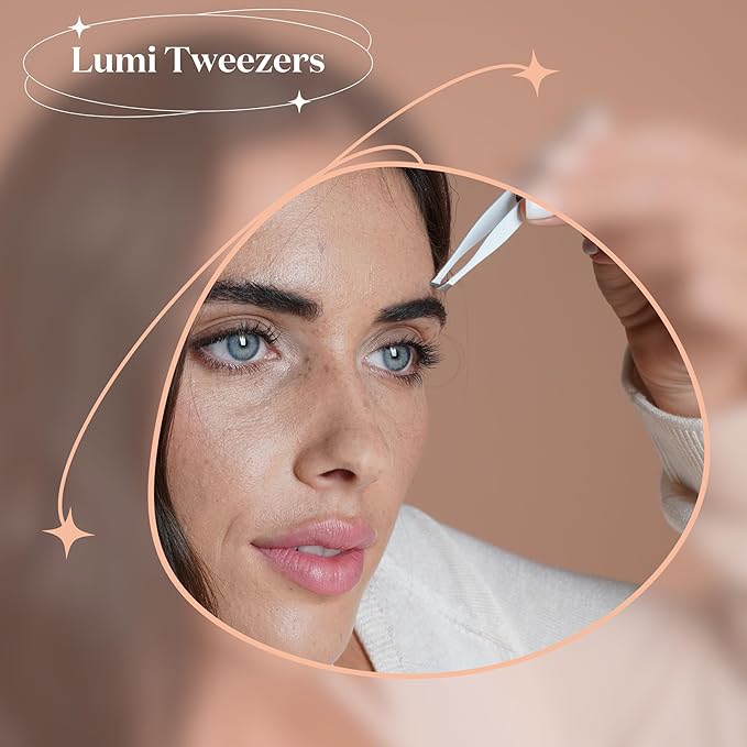 Sensica Lighted Tweezers for Women Facial Hair – LED Light Up Tweezers for Precision Eyebrow Plucking – Slant Tip Stainless Steel Tweezer with Long Arms & 3 Extra Batteries – Facial Hair Removal Tool