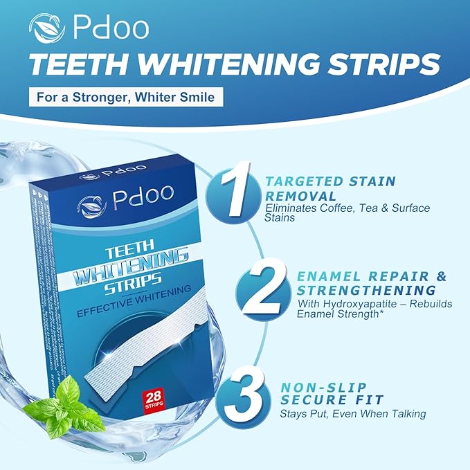 Teeth Whitening Strip 14 Treatments - Whitening Strips for Sensitive People, Fast Remove Smoking, Coffee, Wine Stains, Teeth Brightening Kit Pack of 28 Non-Slip Strips