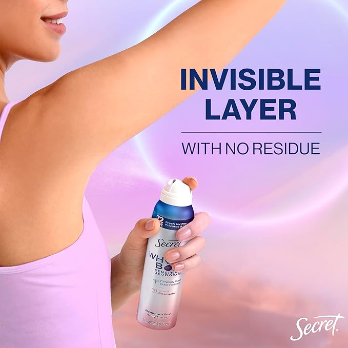 Secret Whole Body Deodorant for Women, Rosewater Scent, Aluminum Free Deodorant Spray, 72 HR Odor Protection, 3.5 oz