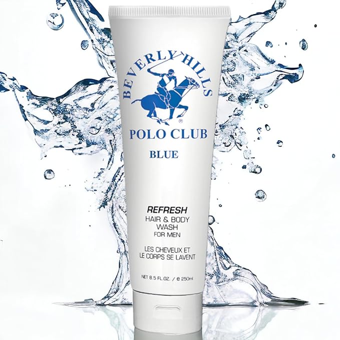 Beverly Hills Polo Club Men's Hair & Body Wash | Refreshing & Cleansing with Luxury Designer Scents | Long-Lasting Fragrance for Him (Blue)