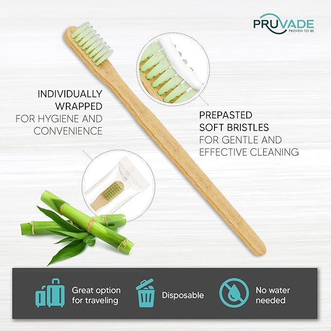 12 Pack Disposable Bamboo Toothbrushes with Toothpaste Built in - Prepasted Toothbrushes Individually Wrapped - Single Use Waterless Tooth Brush with Soft Bristles for Hotel, Camping, Travel