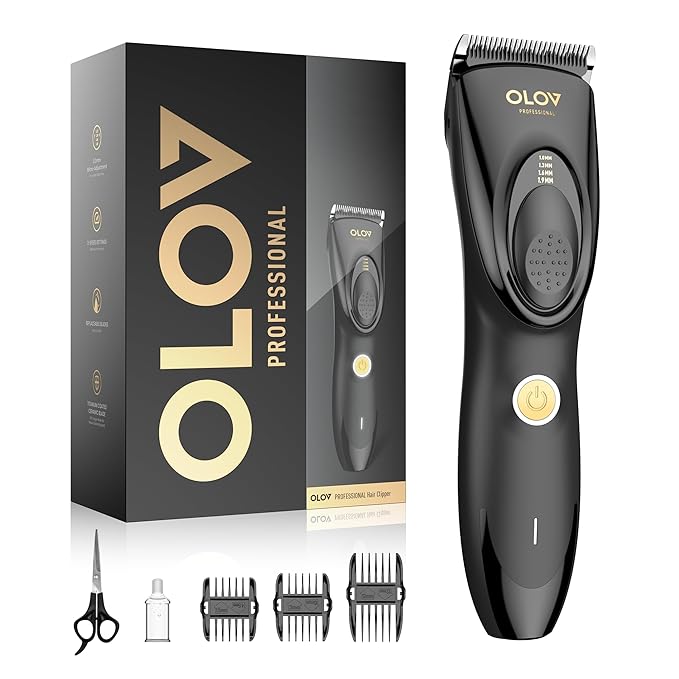 Hair Clippers for Men, Cordless Hair Clipper Kit, Adjustable 4 Length Setting, 2-Speed Settings, Replaceable Ceramic Blade Heads, Rechargeable Hair Clippers for Family (Black)
