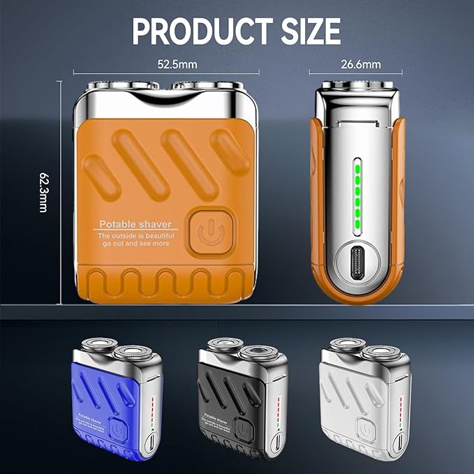 Mini Electric Shaver, Portable Rotary Dual Ring Electric Shaver, Mini Shavers for Men, USB Rechargeable One Button Long Lasting for Home Travel Business, Orange