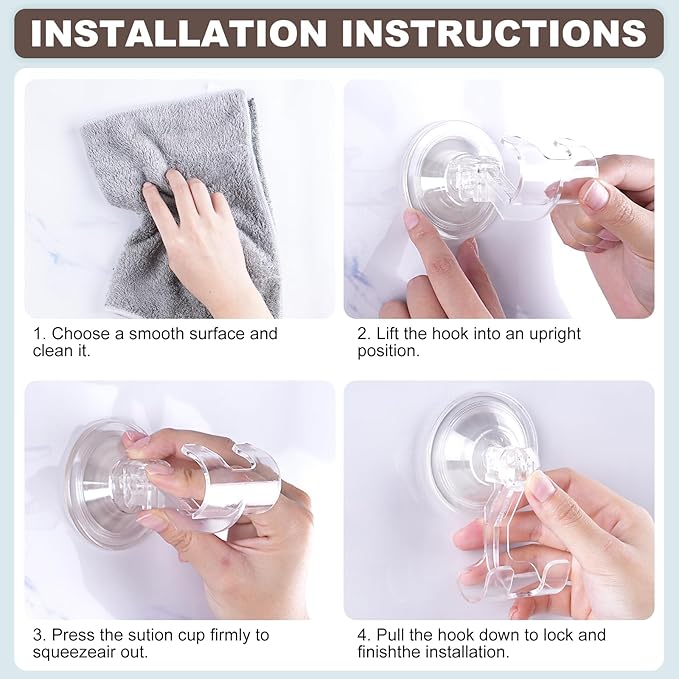 VIS'V Suction Cup Razor Holder, Shower Suction Razor Hooks for His and Hers, Removable and Reusable, Clear, 2 Pcs