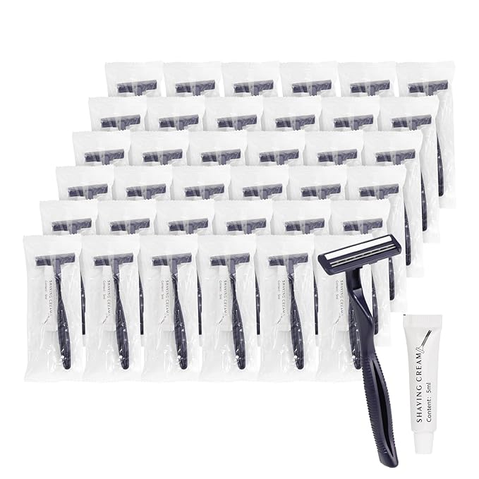 Disposable Razors in Bulk, Bulk Razors with Knife Cap, Individually Packaged Disposable Razors Bulk with Shaving Cream for Hotels, Shelters, Homeless, Nursing Homes, Charities, Black (100 pieces)