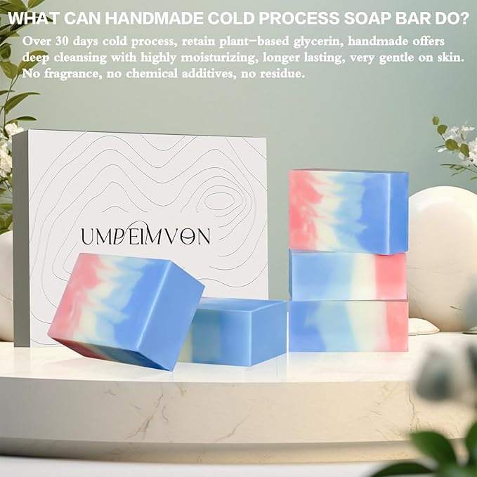 5 Pack Castile Soap Natural Olive Oil Soap Bar, 72% Olive and 18% Coconut Oil Handmade and Cold Process Ideal for Face, Body and Shave, Moisturize and Soften Skin, 3.53 oz