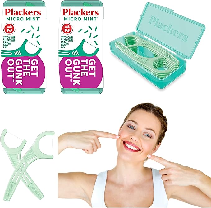 Plackers Micro 12 Counter Flosser with Travel Case, Mint, 2-Pack