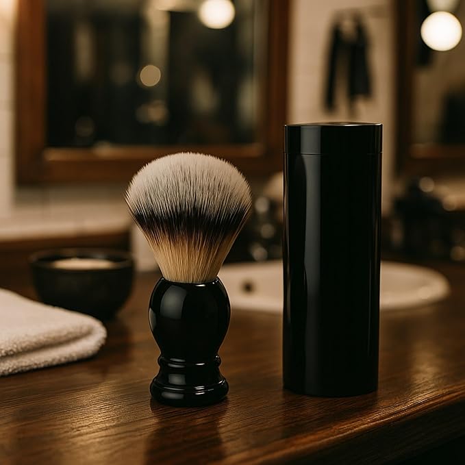 G.B.S Synthetic Shaving Brush with Travel Tube - Professional Wet Shaving Kit, Vegan Bristles, Men’s Grooming Essentials