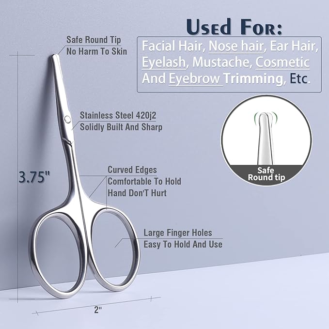 YOUYISI 3.75" Nose Hair Scissors, Round Tip Small Facial Mustache Scissors for Men's Trimming