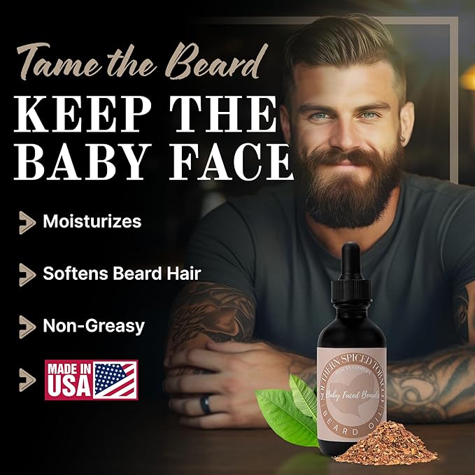 Tuscan Cooper's Baby Faced Beards Oil for Men - Hydrating, Nourishing, Natural Beard Softener and Conditioner for All Hair Types. Coconut, Jojoba, and Sweet Almond Moisture - Rawhide and Pear Scent