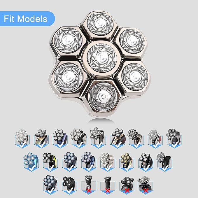 Universal 7 Magnetic Shaver Replacement Blades Compatible with Freebird SHPAVVER Wyklaus Head Shaver, With Easy Clean Brush Blade Cover Compatible with Most Major Brands Head Shaver