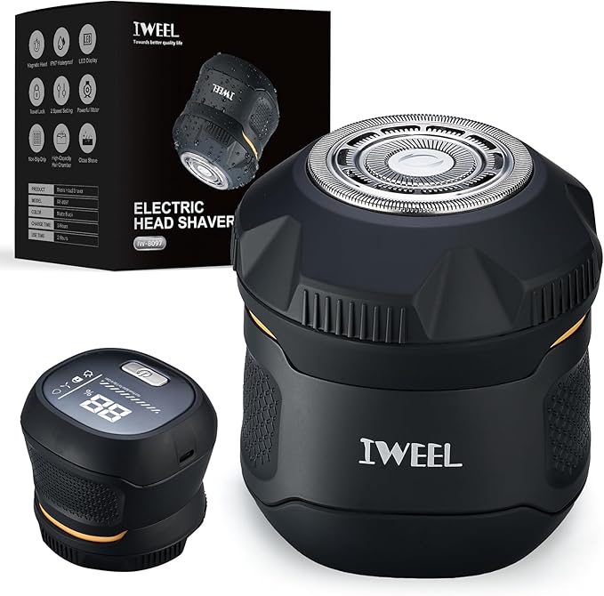 IWEEL Head Shavers for Bald Men Magnetic Electric Razor Rechargeable Head and Face Shaver for Men Beard Trimmer IPX7 Waterproof Wet/Dry Bald and Skull Shavers Cordless Grooming Kit for Travel Home