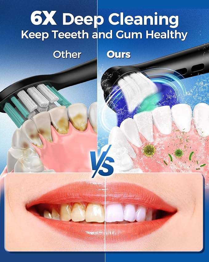 TEETHEORY Rotating Electric Toothbrush for Adults with 8 Brush Heads (2 Types), 4 Modes Deep Clean Electric Toothbrush with Rechargeable Power and 2 Min Smart Timer (1- Black, with travelcase)