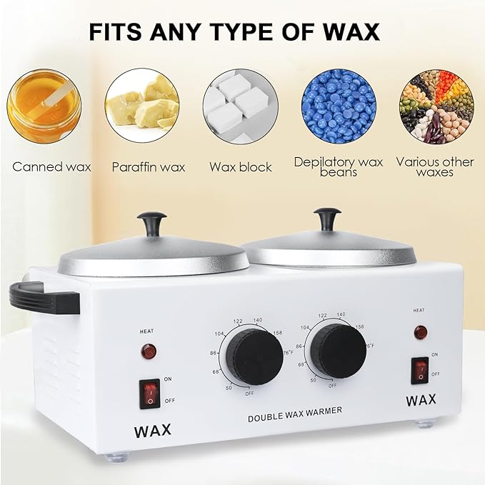 Professional Dual Wax Warmer for Hair Removal, Double Electric Wax Heater Machine with 150pcs Wax Sticks-WaxPots with Adjustable Fahrenheit Dial for Facial Skin Body SPA Salon Equipment