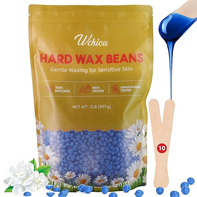 Hard Wax Beads, 2lb Sensitive Skin Chamomile Formula for Hair Removal, Face Eyebrow Leg Bikini Brazilian Waxing, Coarse Body Hair Specific