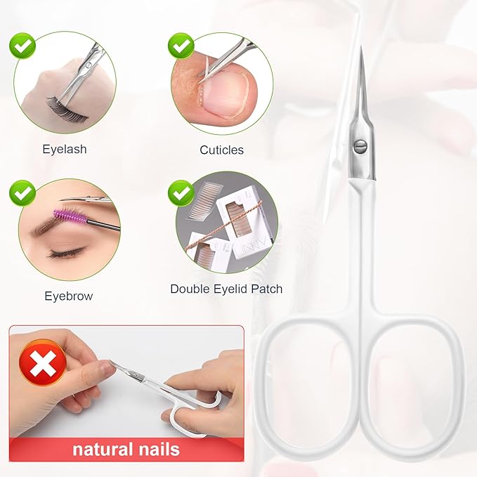 CGBE Cuticle Scissors Extra Fine Curved Blade, Super Slim Manicure Scissors for Cuticles Professional Small Scissors with Precise Pointed Tip Grooming Blades, Eyebrow, Eyelash, and Dry Skin - White