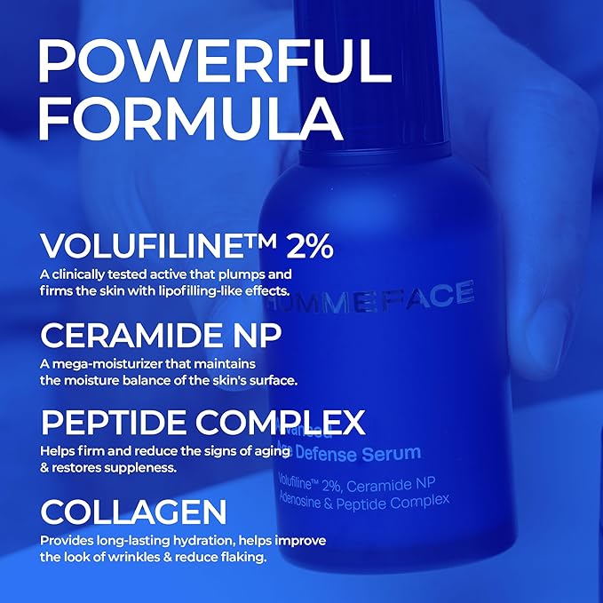 HOMMEFACE Men’s Advanced Age Defense Anti-Wrinkle Face Serum - Anti-Aging Korean Skincare Technology with Volufiline, Ceramide, Collagen, Hyaluronic Acid & Peptides, 1.69 fl oz