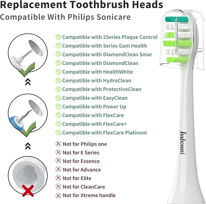 Replacement Toothbrush Heads for Philips Sonicare Replacement Heads, Replacement Brush Head Compatible with Phillips Sonicare Electric Toothbrush, Dupont bristles,10 Pack