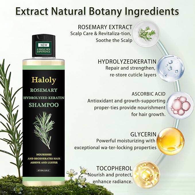 Organic Rosemary Hair Growth Shampoo, Hydrolyzed Keratin and natural extract of rosemary,Nourishes and Regenerates Hair for Thinning Hair & Hair Loss for Women and Men (Pack of 2)