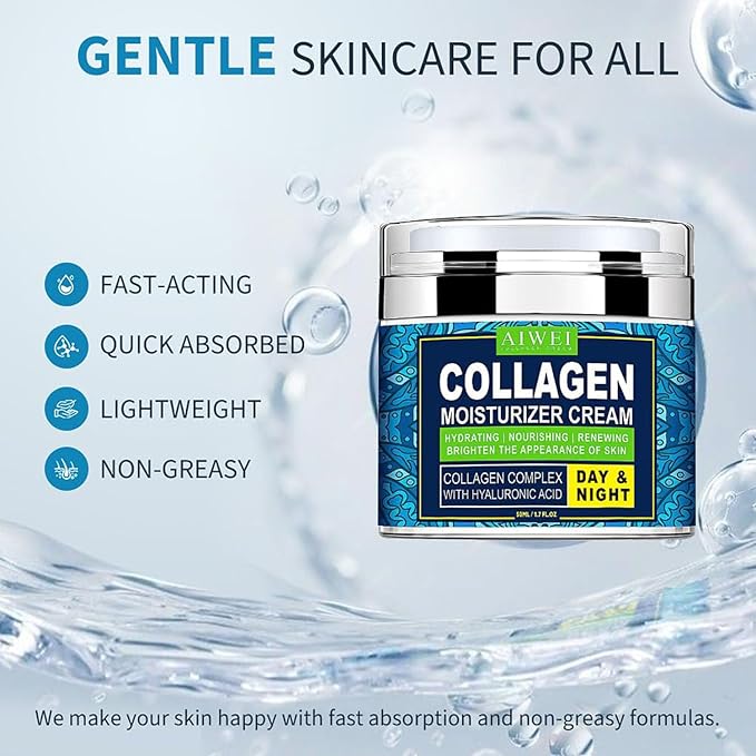 AIWEI Face Moisturizer Collagen Cream - Moisturizing, Hydrating & Recovery - Day Night Face Cream with Retinol and Hyaluronic Acid for Men & Women - 1.7 oz