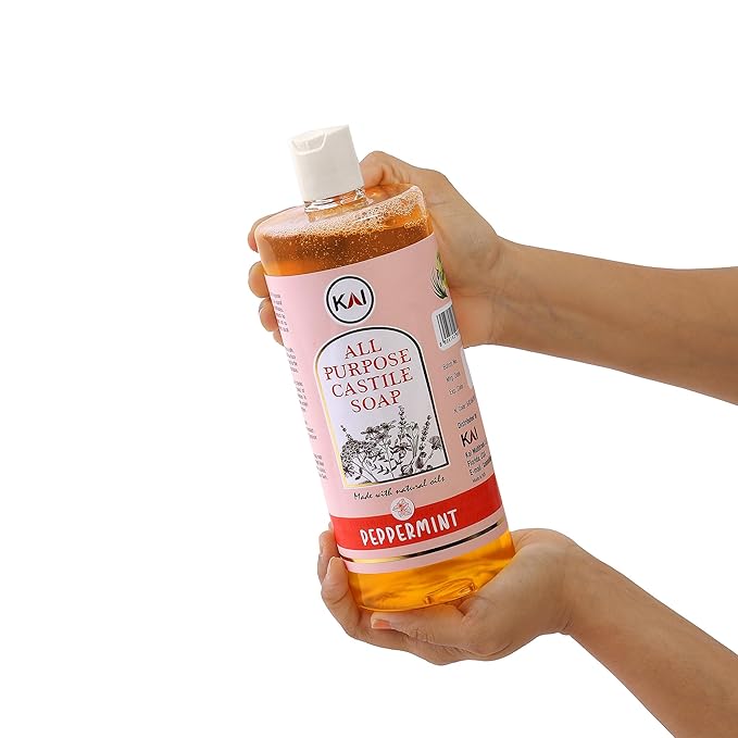 Liquid Peppermint Castile Soap; Concentrated and All-Purpose; Use for All Natural Body Wash, Face Cleanser, Hair Shampoo, Hands, Dishes, Laundry, Floors, and Pets; 32 Ounce (1 Pack)