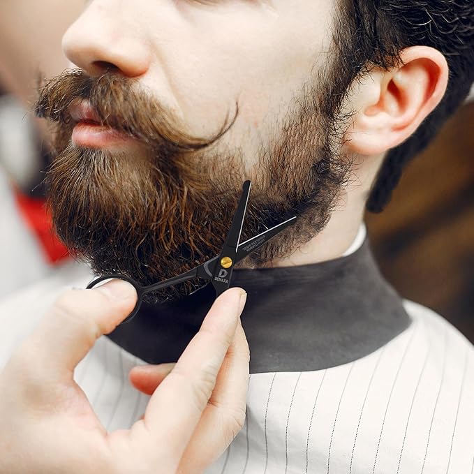 4.5" Round Tip Safety Mustache Scissors Beard Scissors with 1 Mustache Comb, 1 Beard Comb & Soft Pouch – Best Facial Hair Shears for Beard Mustache Trimming Nose & Ear Hair