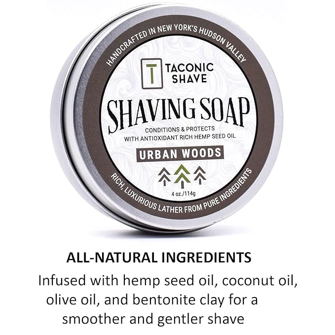 Taconic Shave Barbershop Quality Shaving Soap with Anti-Oxidant Rich Natural Oils – Large 4 Ounce (3 Inch Puck) - Excellent forr All Skin Types (Urban Woods)