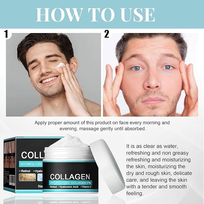 Men’s Face Moisturizer Cream, Lightweight Hydrating Daily Facial Cream for Men, Non Greasy Texture with Hyaluronic Acid, Vitamin E and Retinol, Smooth and Fresh Looking Skin Care, 50g