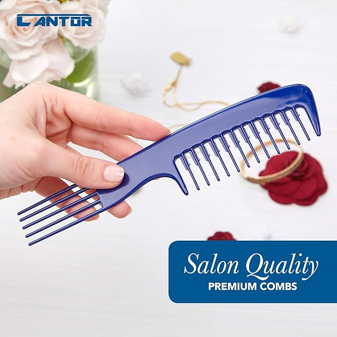 Cantor Lift Teasing Wide Tooth Comb - 5 Pack Chemical and Heat Resistant Detangler - Anti Static for All Hair Types - Durable and Lightweight
