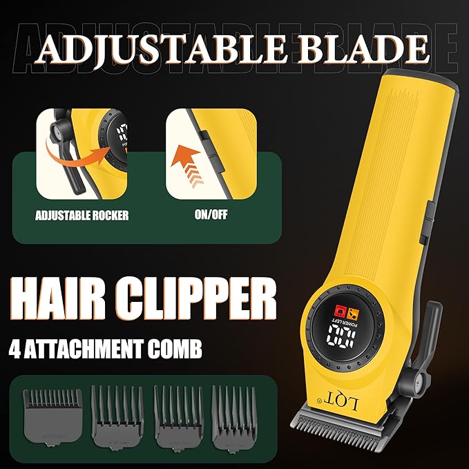Hair Clippers for Men, 3-Piece Professional Grooming Kit Includes Hair Clipper, LED Power Display,Detail Trimmer and foil Shaver, Complete Cordless Set for Home Barber Use (Gold)