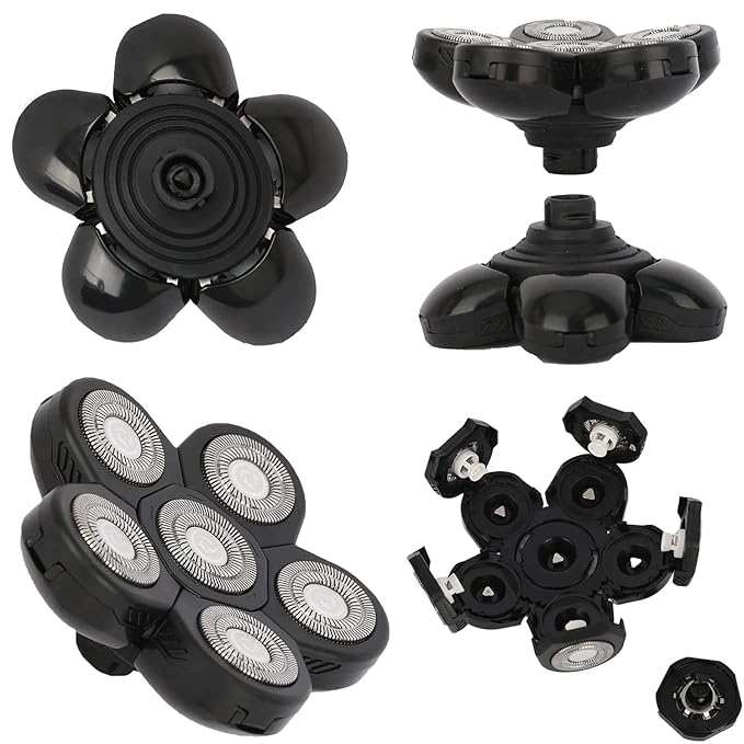 Magnetic Head Shaver Replacement Heads 7 Double Ring Waterproof Rotary Razor Blades for Bald Men Compatible with freebird wyklaus shpavver & Other Brands(black6)