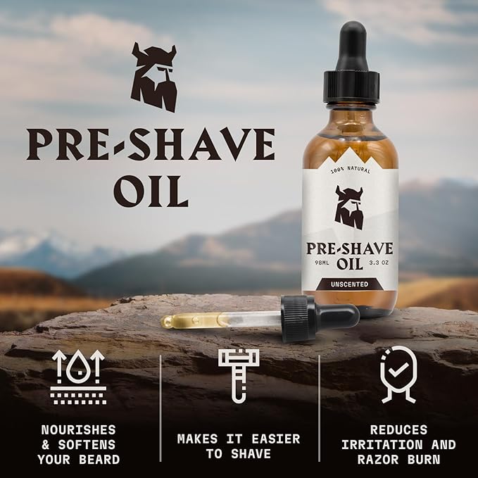 Striking Viking Unscented Pre Shave Oil - 3.3 fl oz, Pack of 1 - Slip & Glide for Safety Razors - Nourishing Hydration & Shaving Soap Alternative - Beard Oil Pre Shave