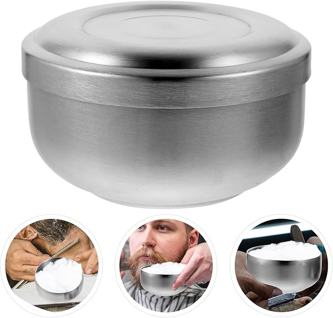 Shaving Bowl, Shave Bowl Stainless Steel, Shaving Soap Bowl with Lid, 4 Inch Shaving Mug, Unbreakable Shaving Cup for Wet/Hot Shave (Silver)
