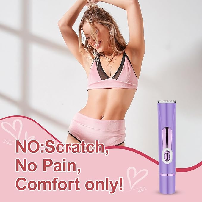 Bikini Trimmer for Women Electric–Double Head Dual Purpose, Ceramic Blade,IPX7 Waterproof,LCD Power Display,USB Rechargeable,Wet/Dry Painless Hair Removal for Face & Body (Violet)