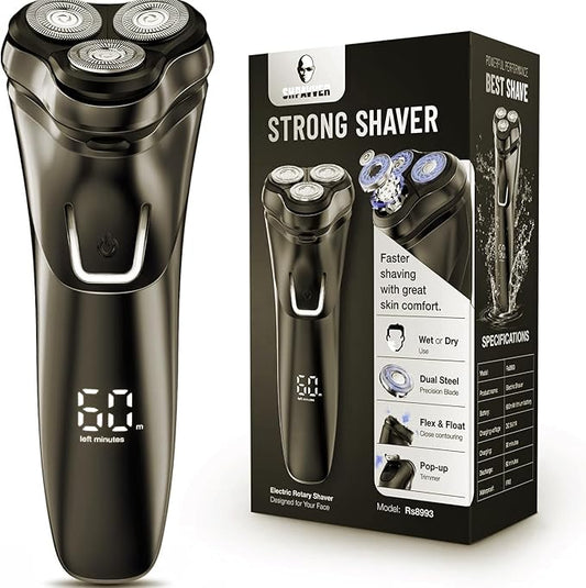 Electric Razor for Men Cordless: Wet/Dry Rotary Shaver Waterproof - USB Fast Charging & Sensitive Skin Care - Pop up Trimmer & Precision Blades Upgraded Velvet Black