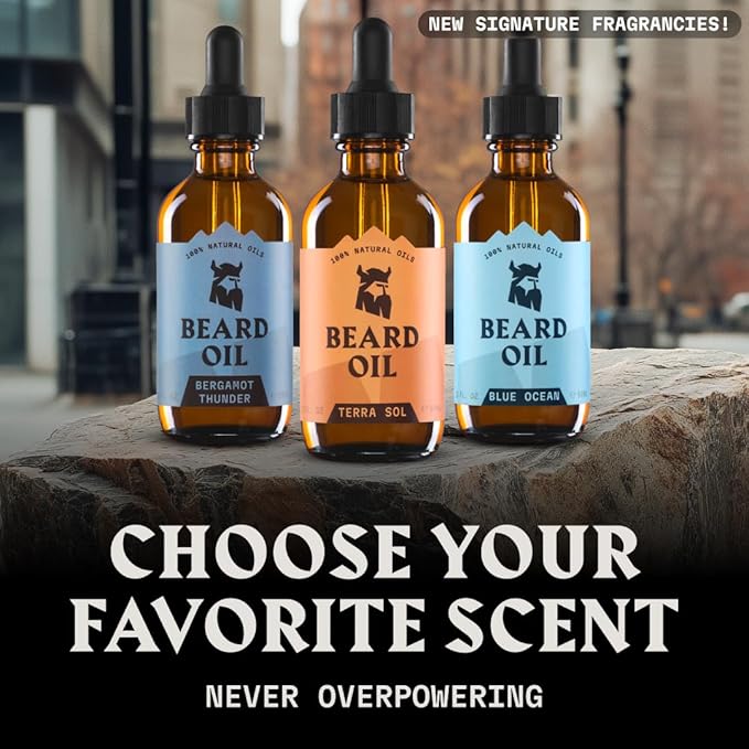 Striking Viking Beard Oil for Men (2 Fl Oz (Pack of 1), Blue Ocean) Naturally Derived Conditioner with Almond, Tea Tree, Argan & Jojoba Oil for Beard Growth, Softening & Moisturizing