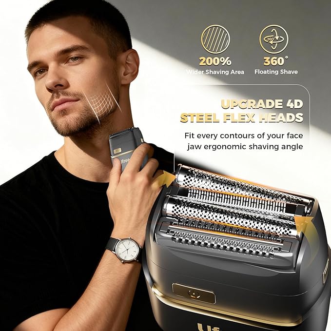 Ufree Foil Shavers for Men, Upgraded Electric Razor, Rechargeable Mens Shaver with 4 Floating Blades, LED Display USB-C Travel Razor Wet Dry Cordless Face Grooming Kit