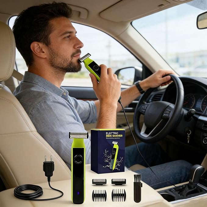 Beard Trimmer for Men - Rechargeable Hybrid Electric Shaver and Body Groomer, Washable Face Shaver 4 Combs Wet/Dry Body Trimmer for Men