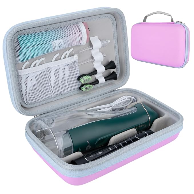 SMYV Water Flosser Travel Case, Portable Dental Oral Irrigator Travel Organizer, Hard Eva Storage Bag for Flosser, Electric Toothbrush, Toothpaset and Irrigator Accessories (Case Only) - Pink