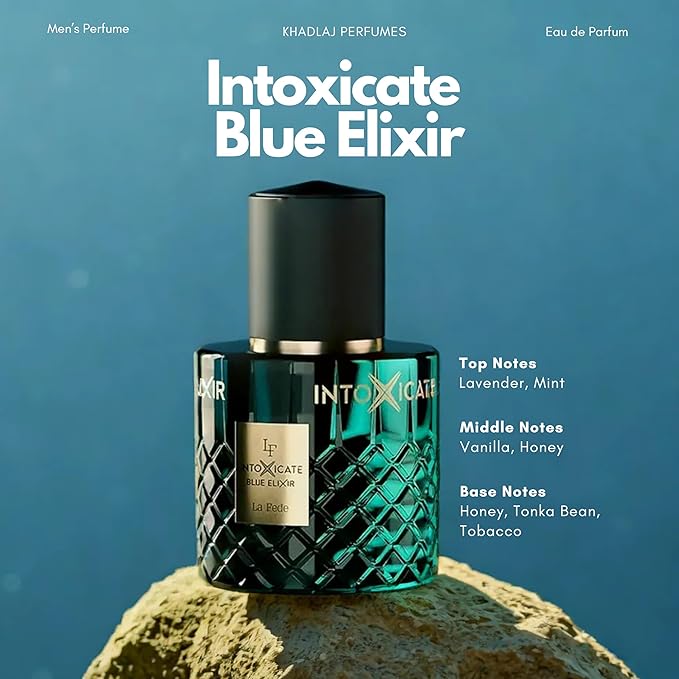 La Fede Intoxicate Blue Elixir Arabian Perfume for Men 100ML (3.4 OZ),Eau De Parfum Spray, Long Lasting Perfume, Enjoy the Luxurious & Sophisticated Fragrance With Fruity Scent for All Occasions