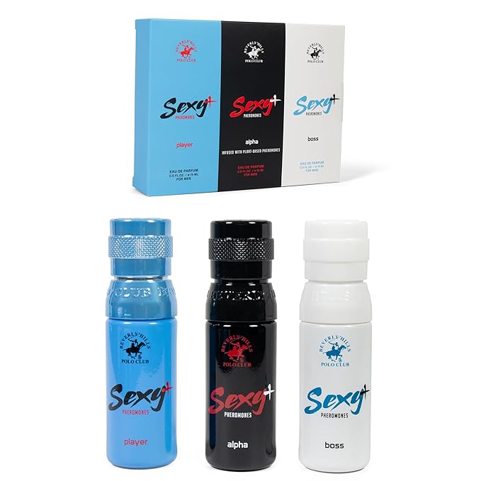 Beverly Hills Polo Club Sexy+ Pheromones EDP Slider Collection - 3-Piece Men's Fragrance Gift Set (PLAYER, ALPHA & BOSS) - Long-Lasting, Travel-Friendly Cologne for Men