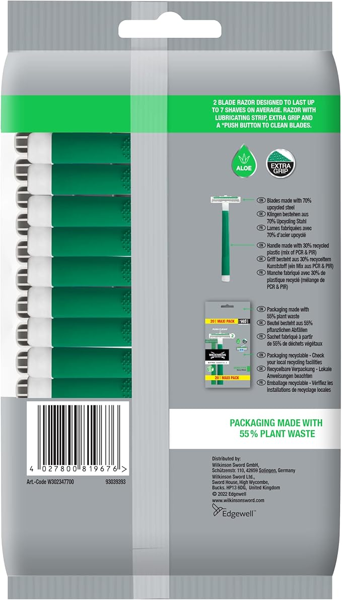 WILKINSON SWORD - Extra 2 For Men | Sensitive | 20 x Disposable Razors (Packaging may differ)