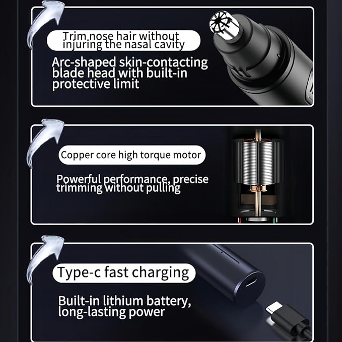 Ear and Nose Hair Trimmer for Men Women with Detachable Head, Professional Painless USB Rechargeable Nose Hair Trimmer, Powerful Motor and Washable Blades, Lightweight Black (Black Single-Piece)